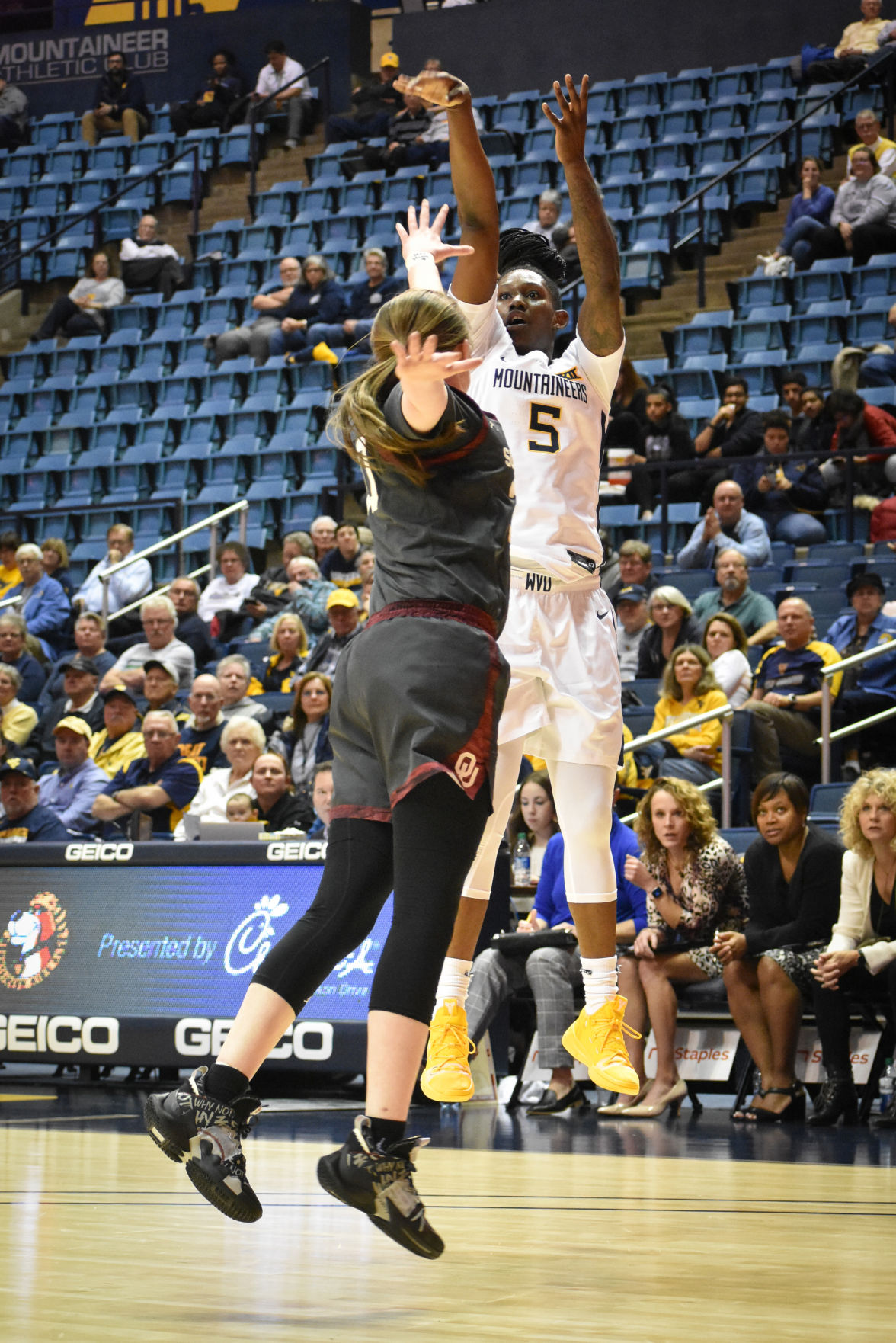 Tynice Martin attempts a three-pointer against Oklahoma.
